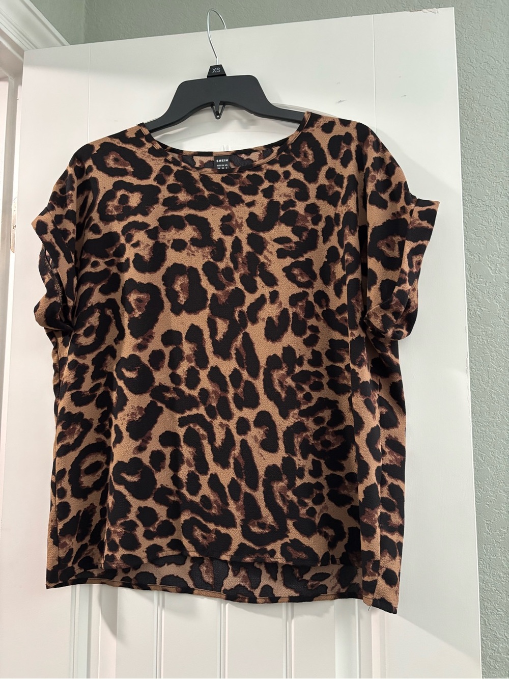 SHEIN Brown and Black Leopard Print Short Sleeve Blouse